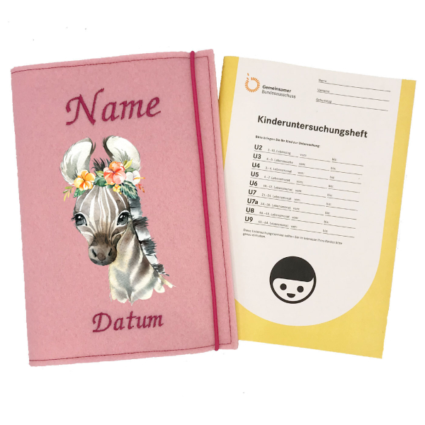 U-Heft Hülle personalisiert Zebra mit Blumen